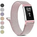 Metal Band Compatible with Fitbit Charge 2 Bands Women Men, Stainless Steel Mesh Loop Adjustable Wristband Replacement Strap for Fitbit Charge 2 (Large, Rose Pink)