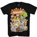 Nickelodeon Mens 90's Classic Shirt - Rugrats, Reptar, Ren & Stimpy, and Hey Arnold Vintage T-Shirt (Black Nick, X-Large)
