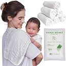 HANA MAMA LONDON Pack of 6 Premium 100% Organic Cotton Thick Baby Muslin Burp Cloths for Newborn 6 Layers Muslin with Hanging Loop Design - GOTS Certified (25CMx50CM,White) - Gift Set