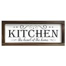 Kas Home Kitchen Decor, Wood Kitchen Sign The Heart of The Home Wall Decor Rustic Farmhouse Wooden Framed Wall Art Plaque for Home Kitchen Cabinets Hanging Decorations (5.5"x16.5", Black-K)