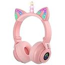 Unicorn Kids Auriculares inalámbricos, auriculares Bluetooth para niñas con luces LED (rosa)