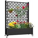 YITAHOME 3.6x1.5x5FT Planter Box with Trellis and Lockable Wheels, Outdoor Resin Raised Garden Bed for Climbing Plants with Drain Plug