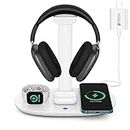 Headphone Stand with 15w Wireless Charger, Suguder 4 in 1 Qi Charging Station Headset Holder for AirPods Max/Pro/2 iWatch 6/5/4/3/2/1/SE iPhone 12/11/10/9/8 Series for Gamer Desktop Table Game, White