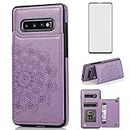 Asuwish Compatible with Samsung Galaxy S10 Plus Case and Tempered Glass Screen Protector Card Holder Slot Kickstand Phone Cases for Glaxay S10+ Galaxies S10plus 10S Edge Gaxaly S 10 10plus Purple