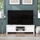 Galano Limestone Wide TV Unit, Entertainment Centre for up to 65" TV, 150cm TV Unit with 2 Doors, TV Stand Cabinet for Living Room, Large Storage (White)