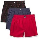 NAUTICA Men's Cotton Woven 3 Pack Boxer Shorts, Nautica Red/Peacoat/Lobster-black, Medium US