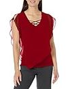 AGB Women's Criss-Cross Popover Top, Red, S
