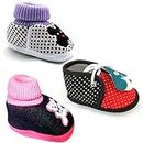 Kids choice Baby Boy's and Baby Girl's Soft Cotton Sole Cat Shoes for 3-12 Month's Combo of 3 Pair; Pink Red White