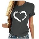 Women Love Heart Graphic Tees Shirt Short Sleeve Tops Tshirts Regular Fit Tunic Blouse Cute Funny Gift Clothes 2023