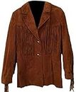 IMOHyperMarket Mens Western Jackets Handmade Native American Fashion Traditional Brown Suede Leather Jacket Fringes Style 1980’s Casual Coat