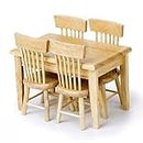 VORCOOL 5pcs 1/12 Dollhouse Miniature Dining Table Chair Wooden Furniture Set (Wood Color)