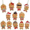 VEYLIN Christmas Gingerbread Ornaments,12 Pack Assorted Ginger Man Clay Figurine with Strings for Xmas Tree Decorations