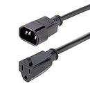 StarTech.com 1ft (0.3m) Power Extension Cord, IEC 320 C14 to NEMA 5-15R, 10A 125V, 18AWG, Black Computer Power Extension Cord, AC Outlet Extension Cable for Network Equipment, UL Listed (PAC100)