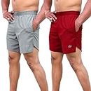 DECISIVE Fitness Gym Running Sports Shorts for Men Maroon-Grey|S