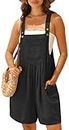 OLRIK Rompers For Women Casual Summer Wide Leg Shorts Adjustable Strap Bib Overalls Jumpsuit With Pockets Black-S