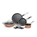 Meyer Aluminium Cookware Set, Kadai, Frypan, Saucepan, Flat Dosa Tawa, Lid With Accessories, 8 Piece (Copper)