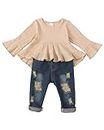 Baby Girl Clothes Toddler Girl Jeans Outfits Ruffle Shirt Denim Pants Girls Clothing Set Fall Winter Outfit, Apriot, 2-3T