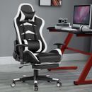 NNECW Gaming Chair with Footrest and Massage Lumbar Cushion-White