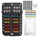 shengbowi 12 Volt Fuse Block Waterproof Boat Fuse Panel with LED Warning Indicator Damp-Proof Cover 12 Circuits with Negative Bus Fuse Box for Car Marine RV Truck DC 12-24V