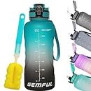 GEMFUL 2 Liter Water Bottle with Time Marker Leak Proof Eco Friendly Big Water Jug with Straw for Camping and Hiking