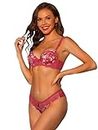 Allegra K Women's Push Up Sexy Lingerie Set Adjustable Straps Padded Floral Lace Edge Underwired Bras and Panties 38D Red Floral