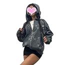 Y2k Sweat à capuche zippé à manches longues pour femme Imprimé étoile graphique Veste à capuche surdimensionné gothique Harajuku Sweatshirt punk grunge streetwear, a, M