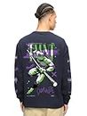 Bewakoof Official Teenage Mutant Ninja Turtles Merchandise Men's Graphic Print Oversized Fit Full Sleeve Round Neck Cotton T-Shirt_627703_Blue_M