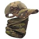 ehsbuy Camo Mesh Baseball Caps with Cooling Snoods for Men Military Cap Neck Gaiter Summer Army Tactical Hat Bandana Face Covering for Running Hunting Outdoor Sports