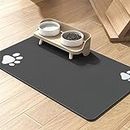 Dog Cat Food Mat Pet Bowl Mat Absorbent No Stains Quick Dry-Innovative Pet Supplies Dog Cat Accessories-Water Dispenser Mat for Messy Drinkers-Dark Grey with Paw Pattern 12"x19"
