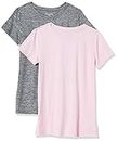 Amazon Essentials Women's Tech Stretch Short-Sleeve Crewneck T-Shirt (Available in Plus Size), Pack of 2, Grey Space Dye/Light Pink, X-Small