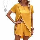 CLOUDEMO Keppal Womens Clothing 2piece Sets - 2024 New Keppal Womens Clothing 2piece Short Sets, Keppal Clothes with 1 Necklace (Yellow,XX-Large)