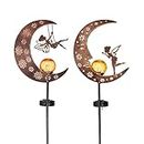 TERESA'S COLLECTIONS 2 Pcs Fairy Moon Garden Accessories for Yard Decorations Outdoor, Solar Lights for Garden Decor Outside, 40" Metal Garden Stake Pathway Lights for Patio, Gift for Mom