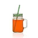 Raghavendra Sarkar® Mason Glass Jar with Reusable Straw For Beverages, Fruit Juices On Party (Random color, 450 ml; Set of 4)