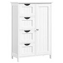Songmics Wooden Storage 81 x 55 x 30 cm Wall Cabinet with 4 Drawers 1 Cupboard White Furniture for Hallway Bathroom Bedroom LHC41W