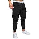 Mens Joggers Fashion Joggers Track Pants Cotton Cozy Drawstring Lounge Pants Athletic Fit Running Sweatpants Trousers, Black, Medium