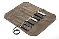 Khaki Chefââ‚¬â„¢s Knife Roll Case, Waxed Canvas Cutlery Knives Holders Protectors, Home Kitchen Cooking Tools Wallet Holds Shears Tongs Length Up to 16.9ââ‚¬Â (HGJ60-C)
