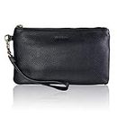 Black Genuine Leather Wristlet Clutch Cell Phone Wallet Purse Smartphone Wristlet Wallet Purses and Handbags for Women
