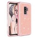 Asuwish Phone Case for Samsung Galaxy S9 Plus Luxury Cute Cell Cover Hybrid Rugged Bling Glitter Shockproof Full Body Hard Heavy Duty Slim Accessories S9+ 9S 9+ S 9 9plus S9plus Women Girls Rose Gold