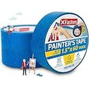 XFasten Professional Blue Painters Tape, Sharp Edge Line Technology, 1.5 Inches x 60Yards (3-Pack) - Produces Sharp Lines and Residue-Free Artisan Grade Clean Release Wall Trim Tape