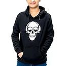 NOROZE Unisex Kids Boys Halloween Skeleton Gaming Printed Pullover Hoodie Sweatshirts Girls Headphones Skull Bones Handprint Gamer Hoodies Jumper Top (9-10 Years, Headphones Skull Black)