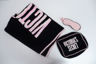 Victorias Secret Set Aereo da Viaggio Coperta Occhio Borsa Maschera Nero Rosa Righe