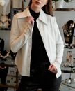 White Stylish Shirt Women Lambskin Leather 100% Genuine Handmade Designer Casual