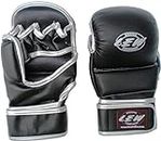 LEW Black/Sliver Super Star MMA Grappling Gloves (Black, L/XL)