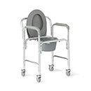 Medline Elongated Aluminum Commode with Wheels, Bedside Commode, Can Be Used as Raised Toilet Seat, Gray