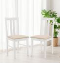 2 x Solid Wood White Painted Dining Chairs | Wooden Kitchen Table Chair Pair