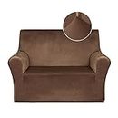 Pretty Jolly Spandex Loveseat Cover Super Soft 1-Piece Chocolate Slipcover for Loveseats Stretch Universal Couch Cover for Living Room Easy Fit Washable Duration Furniture Sofa Protector for Kids Pet