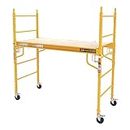 MetalTech Baker Adjustable Steel Platform Jobsite Series 6 Feet Tall Mobile Scaffolding Ladder with Locking Caster Wheels, Yellow