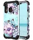 Casetego Compatible with Galaxy A20/A30/A50 Case,Floral Three Layer Heavy Duty Sturdy Shockproof Full Body Protective Cover Case for Samsung Galaxy A20/A30/A50,Blue Flower.