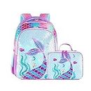 THE Crafts Reversible Sequin School Backpack Little Kid Book Bag with Lunch Bag Set for Preschool Kindergarten, Mermaid With Lunch Bag, 15inches, Daypack Backpacks