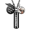 Personalized Picture Cylinder Urn Necklace for Ashes Cremation Jewelry/Keychain for human Pet Stainless Steel Memorial Keepsake Pendant with Angel Wing Charm Ashes Jewelry - Customize Available